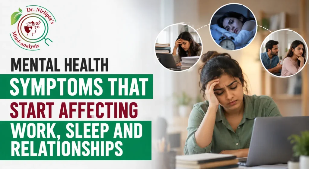 Person experiencing mental health difficulties affecting work, sleep and personal relationships